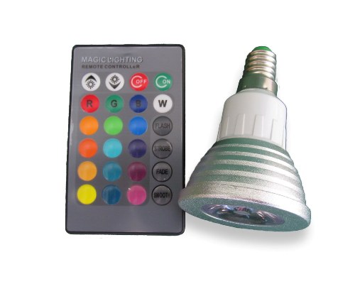 3W RGB LED Луничка E14 220V с Дистанционно Управление - Затвори
